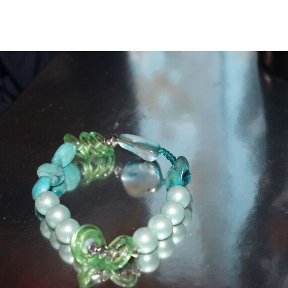 SET OF FUN IN BLUE AND SEAFOAM GREENS   3 STRETCH BRACELETS - Picture 3 of 4